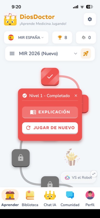 Mapa de niveles de la app móvil de DiosDoctor